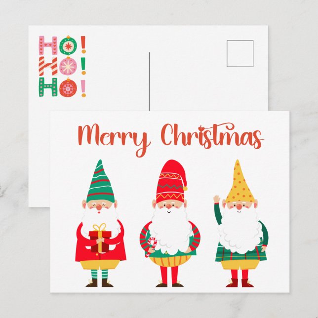 Cute Festive Gnomes Merry Christmas Postcard (Front/Back)