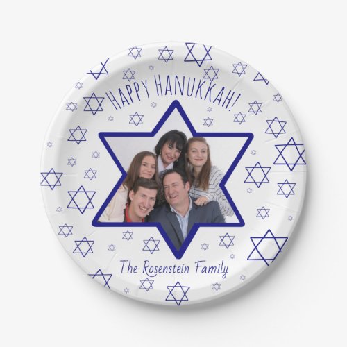 Cute Festive Happy Hanukkah Photo Star of David Paper Plates