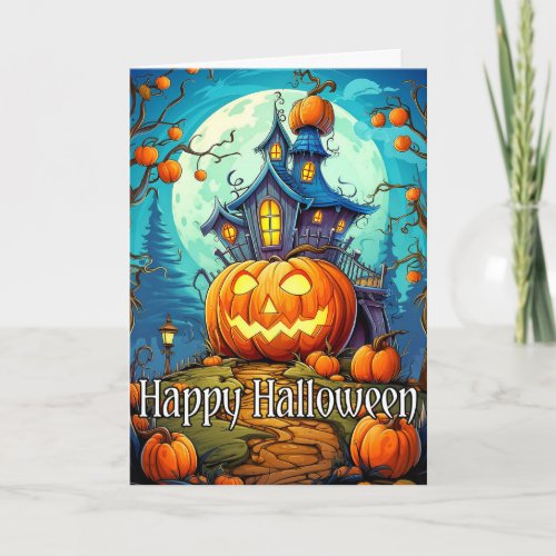 Cute Festive Haunted House  Happy Halloween Card