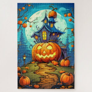 Cute Festive Haunted House Happy Halloween Jigsaw Puzzle
