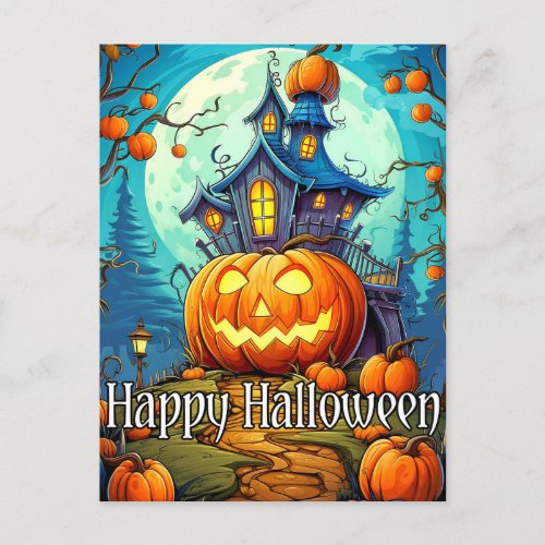 Cute Festive Haunted House  Happy Halloween Postcard