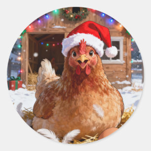 Cute Festive Hen and Chicken Coop Classic Round Sticker