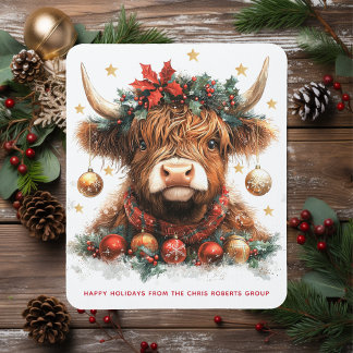 Cute Festive Highland Cow Happy Holidays Business Mouse Pad