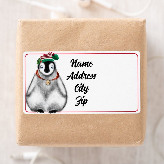 Cute festive holiday christmas Penguin  Label (Insitu)