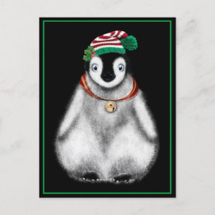Cute festive holiday christmas Penguin Postcard