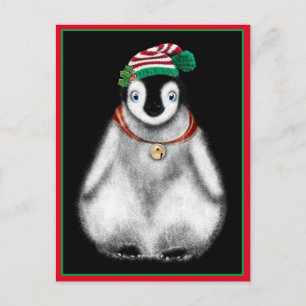 Cute festive holiday christmas Penguin Postcard