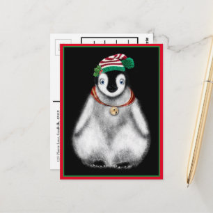 Cute festive holiday christmas Penguin Postcard