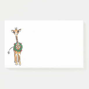Cute festive Holiday Giraffe, Holly wreath Post-it Notes