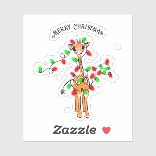 Cute festive Holiday Giraffe twinkle lights Sticker (Sheet)