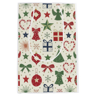 Cute Festive Holiday Pattern Wrapping Paper Medium Gift Bag