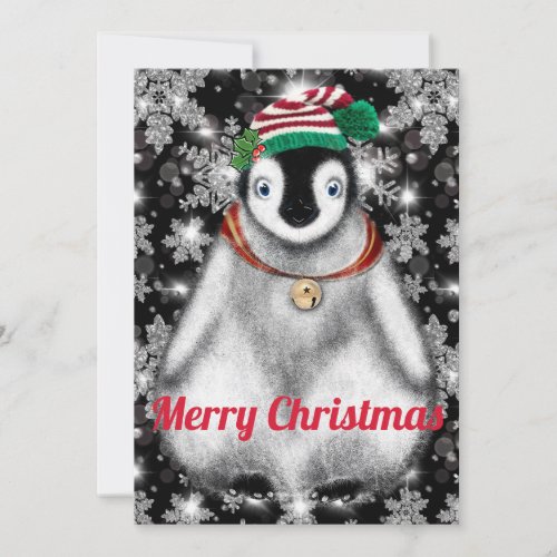 Cute festive holiday Penguin glitter snowflakes 
