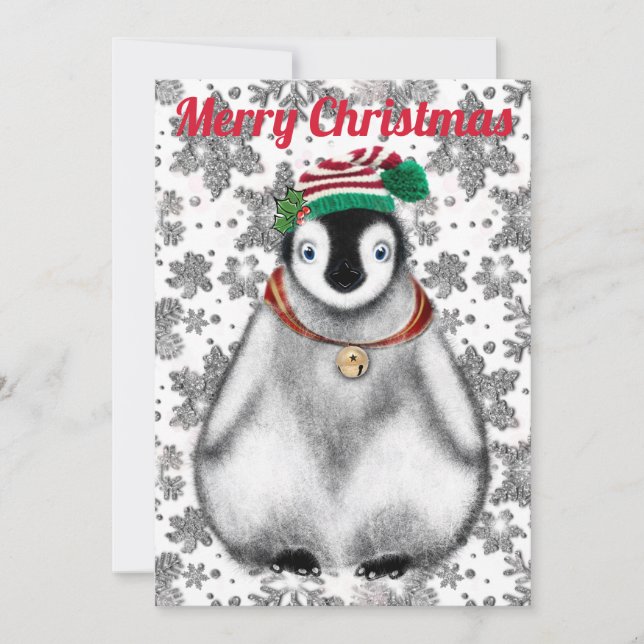 Cute festive holiday Penguin glitter snowflakes  (Front)
