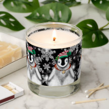 Cute festive holiday Penguin glitter snowflakes 
