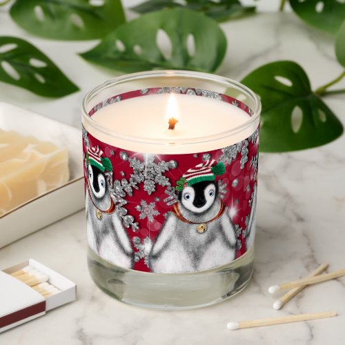 Cute festive holiday Penguin glitter snowflakes  Scented Candle