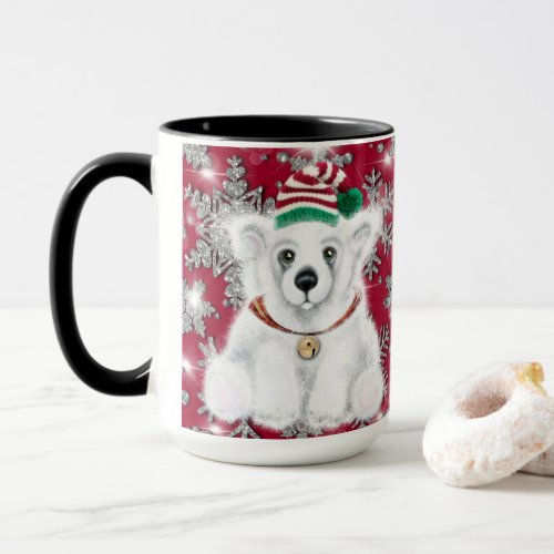 Cute festive holiday Polar bear glitter snowflake Mug