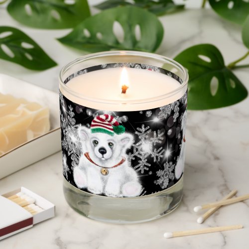 Cute festive holiday Polar bear glitter snowflake Scented Candle
