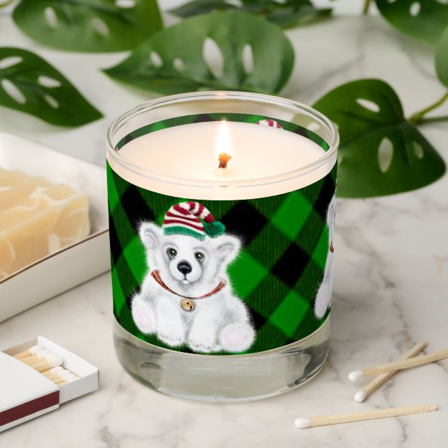 Cute festive holiday Polar bear glitter snowflake Scented Candle (Lit)