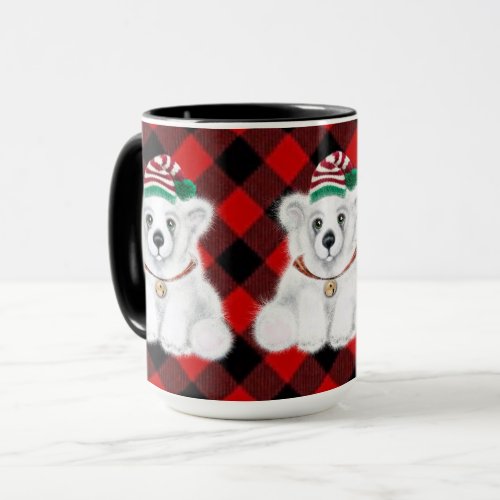 Cute festive holiday Polar bear red plaid Mug