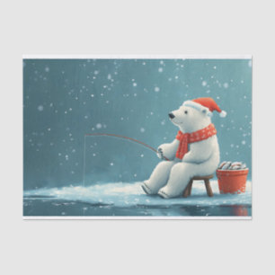 Cute festive illustration of a polar bear fishing tissue paper