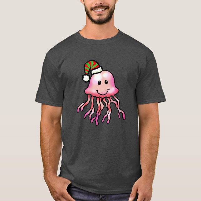 Cute Festive Jellyfish Cartoon T-Shirt (Front)