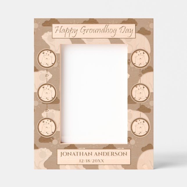 Cute Festive Kids Custom Name Birth Groundhog Day  Engraved Frames (Front)
