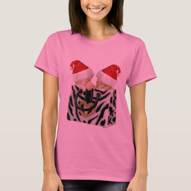 Cute Festive Kittens in Zebra Print Handbag T-Shirt (Front)