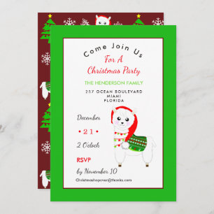 Cute Festive Llama Christmas Party Celebration Invitation