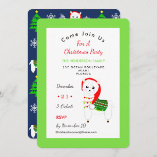 Cute Festive Llama Christmas Party Celebration Invitation
