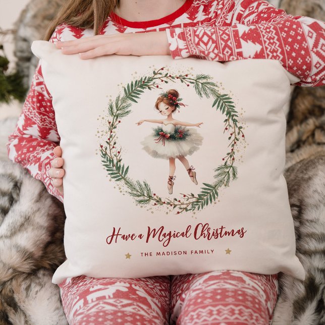 Cute Festive Magical Christmas Ballerina Throw Pillow (Creator Uploaded)