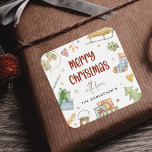 Cute Festive Merry Christmas Gift Square Sticker<br><div class="desc">Your holiday gifts and mailings will stand out this season with these cute,  fun Christmas Stickers. Featuring an array of sweet watercolor christmas illustrations,  fun bold text that reads 'MERRY CHRISTMAS',  calligraphy script - with love and family name. Easily customize with your personalize information for the best Holiday ever!</div>