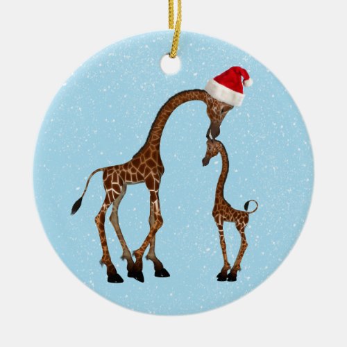 Cute Festive Mom  Baby Giraffe Ornament