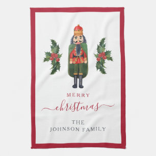 Cute Festive Nutcracker Merry Christmas Kitchen Towel