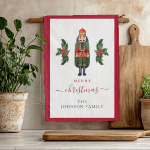 Cute Festive Nutcracker Merry Christmas Kitchen Towel