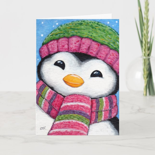 Cute Festive Penguin Chick Christmas Card (Front)