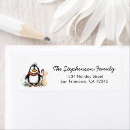 Cute Festive Penguin Christmas Return Address Label