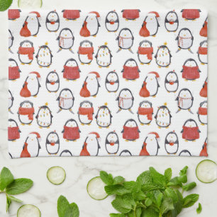 Cute Festive Penguins Pattern Christmas Kitchen Towel