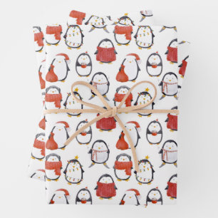 Cute Festive Penguins Pattern Christmas Wrapping Paper Sheets