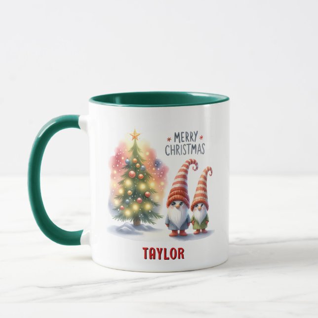 Cute Festive Personalized Merry Christmas Gnome  Mug (Left)