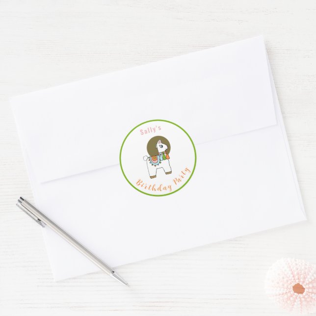 Cute festive pinata llama BIrthday party  Classic Round Sticker (Envelope)