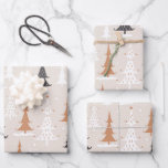 Cute Festive Pink Boho Brown Christmas Trees Wrapping Paper Sheets<br><div class="desc">Cute Festive Pink  Boho Brown Christmas Tree Snowman Reindeer Wrapping Paper</div>
