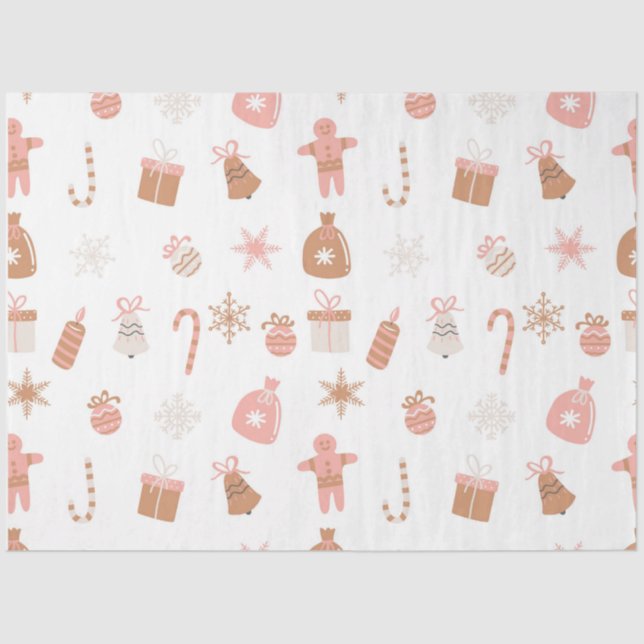 Cute Festive Pink Christmas Gingerbread Snowflakes Tissue Paper (Front)