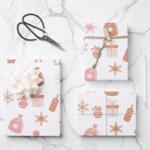 Cute Festive Pink Christmas Gingerbread Snowflakes Wrapping Paper Sheets
