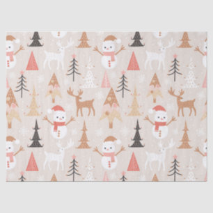 Cute Festive Pink Christmas Tree Snowman Reindeer Tissue Paper