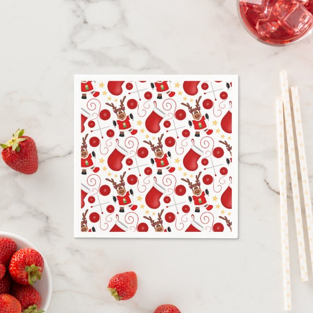 Cute Festive Red Christmas Reindeer Napkins (Insitu)