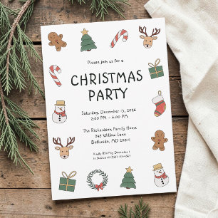 Cute Festive Red Green Fun Holiday Christmas Party Invitation