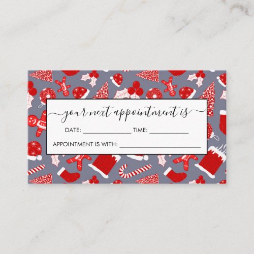 Cute Festive Red Illustrations Christmas Pattern Appointment Card