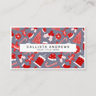 Cute Festive Red Illustrations Christmas Pattern Business Card