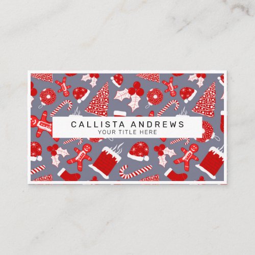 Cute Festive Red Illustrations Christmas Pattern Business Card