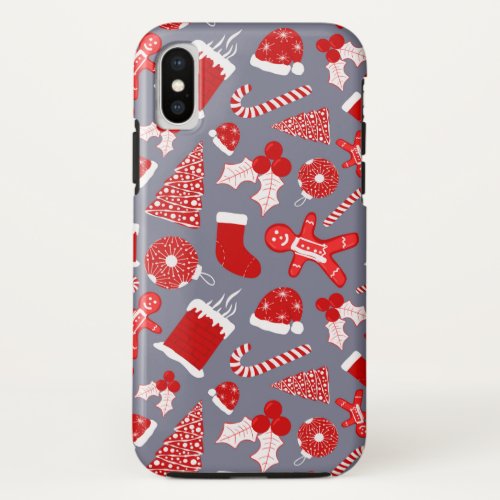 Cute Festive Red Illustrations Christmas Pattern iPhone X Case