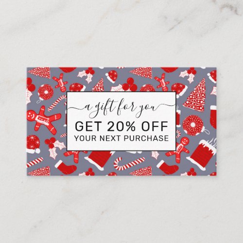 Cute Festive Red Illustrations Christmas Pattern Discount Card